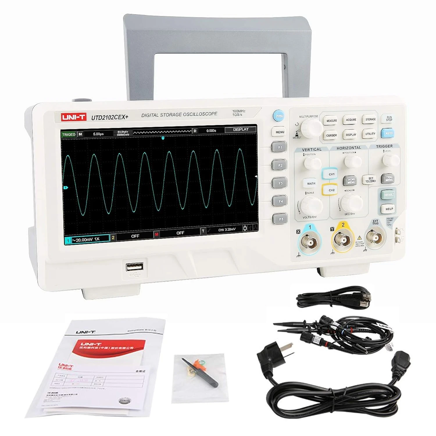 UNI-T UTD2102CEX+ High-Precision 100MHz Desktop Digital Storage Oscilloscope for  Laboratory and Electronic Repair Waveform Tester
