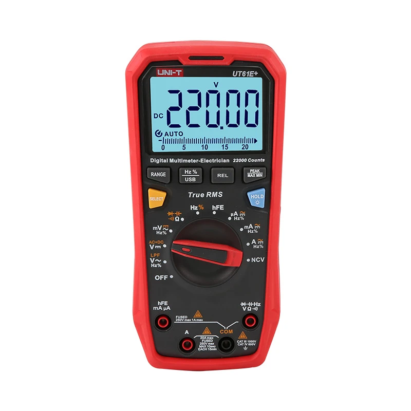 UNI-T UT61E+ 1000V 20A True RMS Digital Multimeter 22000 Counts Display with NCV, hFE, USB & Auto Range