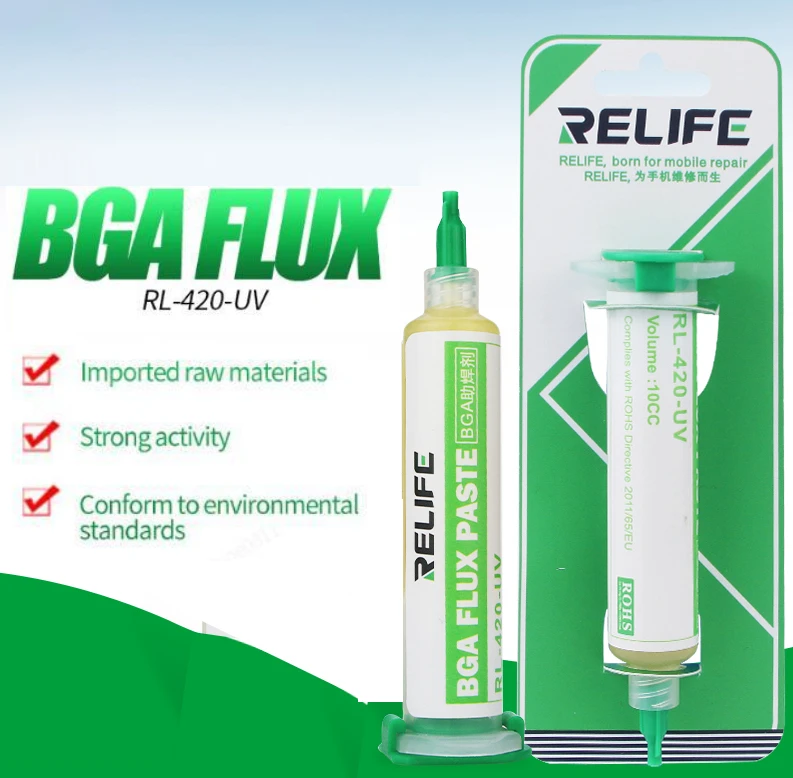 RELIFE RL-420-UV Lead-Free BGA Flux Paste (10cc Syringe) for PCB, SMD & Reballing