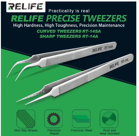 RELIFE RT-14A & RT-14SA Precision Anti-Static Tweezers Set for Mobile Phone & IC Chip Repair