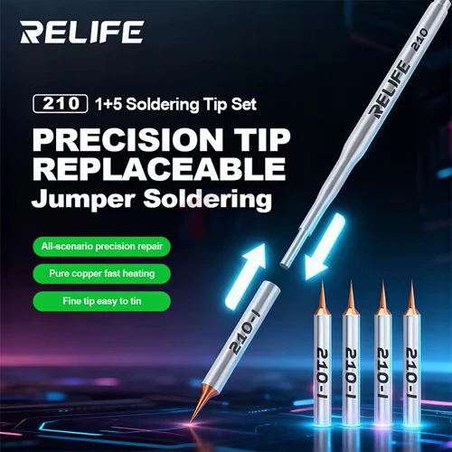 RELIFE 210 Replaceable Jump Wire Micro Soldering Tip Set (5 PCS) for Precision PCB & Motherboard Repair