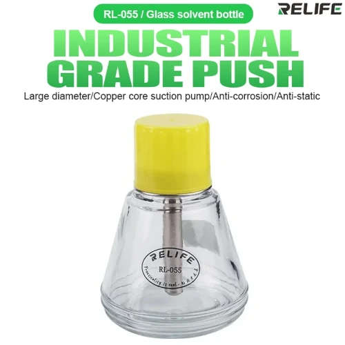 RELIFE RL-055 150ml Automatic Push-Type Glass Solvent Dispenser Bottle with Copper Core & Metal Straw