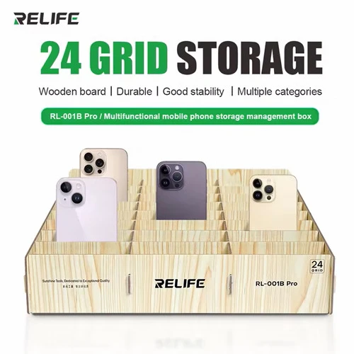 RELIFE RL-001B Pro 24-Grid Wooden Mobile Phone Storage & Management Organizer Box