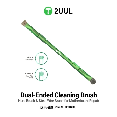 2UUL CL15 Dual-Ended PCB Cleaning Brush (Hard Bristle & Steel Wire) 2-in-1 Ergonomic Motherboard Scrubbing Tool for Flux Residue, Solder Oxidation & BGA Pad Cleaning
